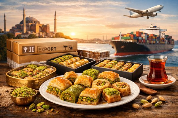 Premium pistachio Turkish baklava on a white plate, bright pistachio tones